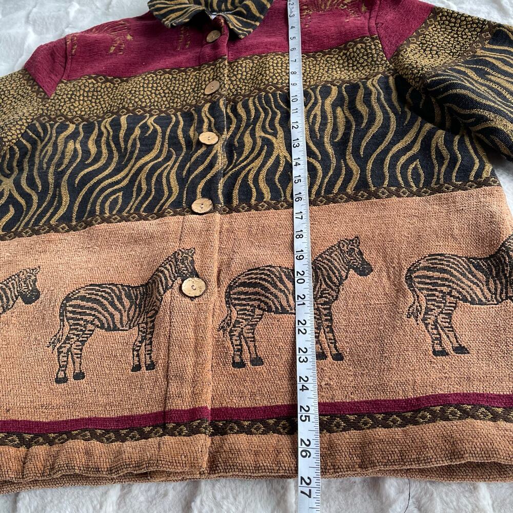🔥Vintage 90s Sag Harbor Safari Zebra Cheetah Artsy Tapestry Button Jacket Sz 16 - Picture 12 of 12